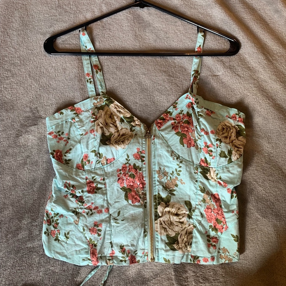 Floral crop top with tie back
